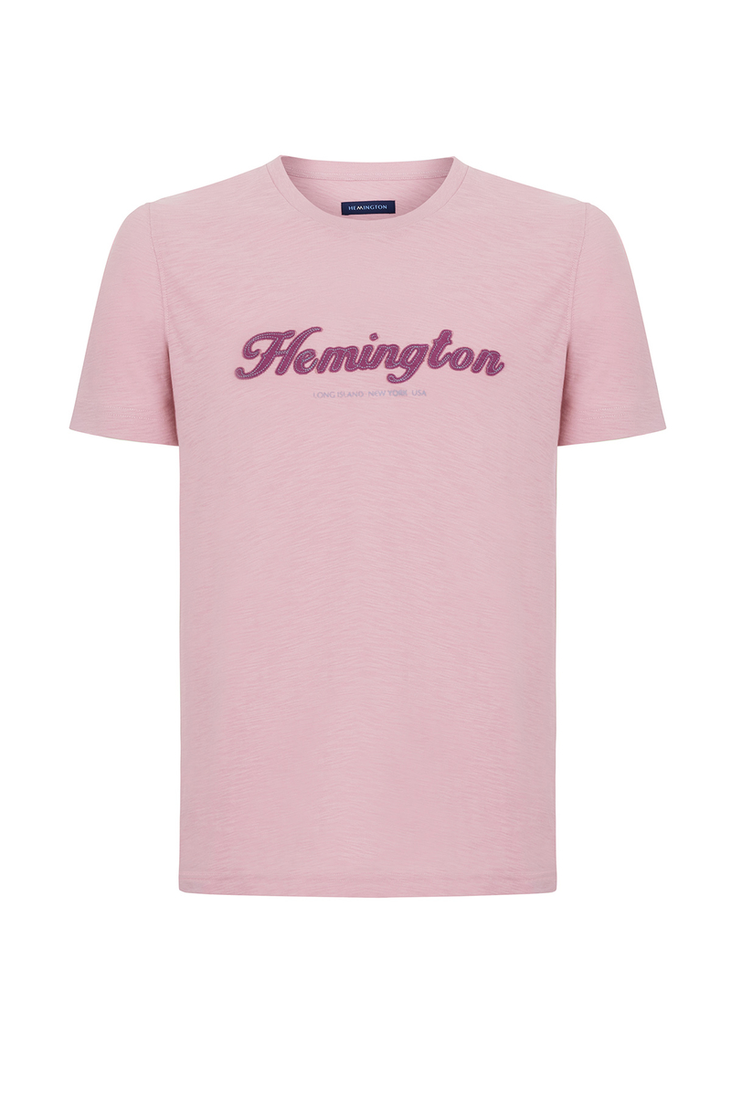 Hemington Logolu Bisiklet Yaka Pembe Pamuk T-Shirt. 4 Hemington Logolu Bisiklet Yaka Pembe Pamuk T-Shirt. 4