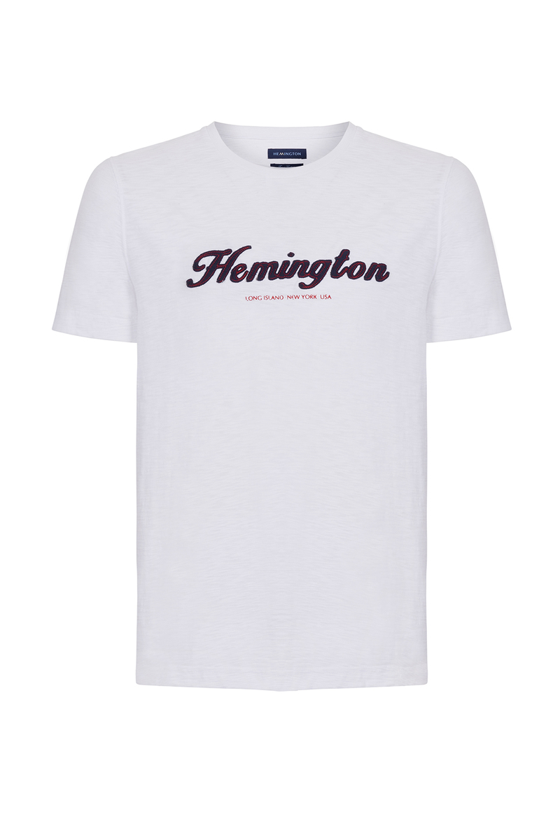 Hemington Logolu Bisiklet Yaka Kırık Beyaz Pamuk T-Shirt. 4 Hemington Logolu Bisiklet Yaka Kırık Beyaz Pamuk T-Shirt. 4