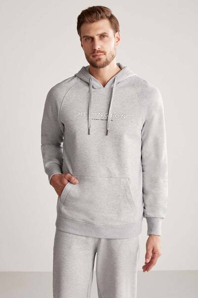 Hemington Logolu Kapüşonlu Açık Gri Hoody