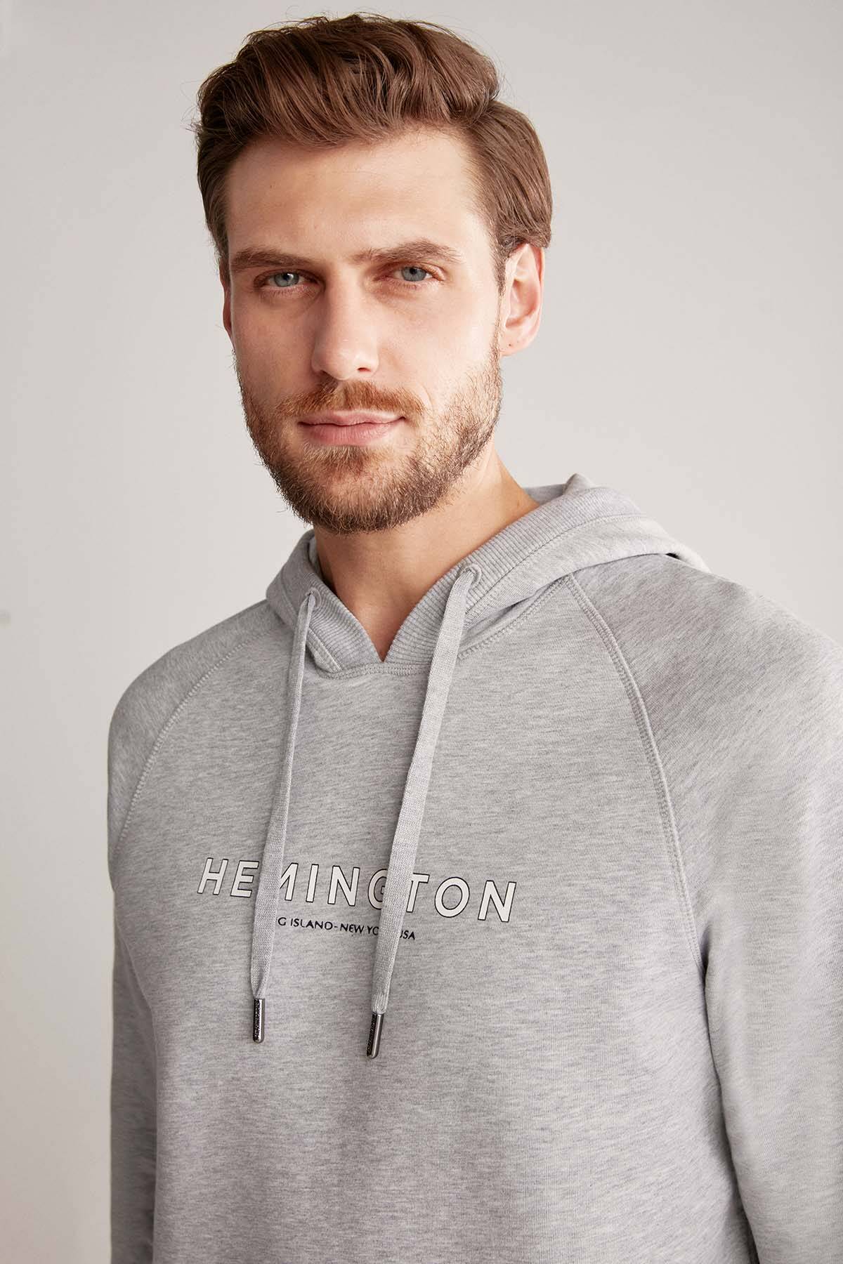 Hemington Logolu Kapüşonlu Açık Gri Hoody