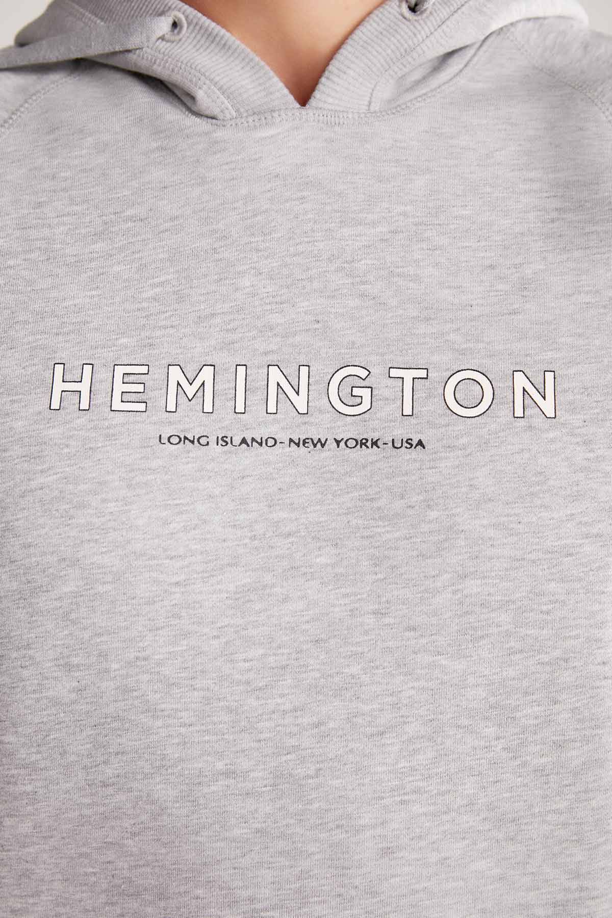 Hemington Logolu Kapüşonlu Açık Gri Hoody