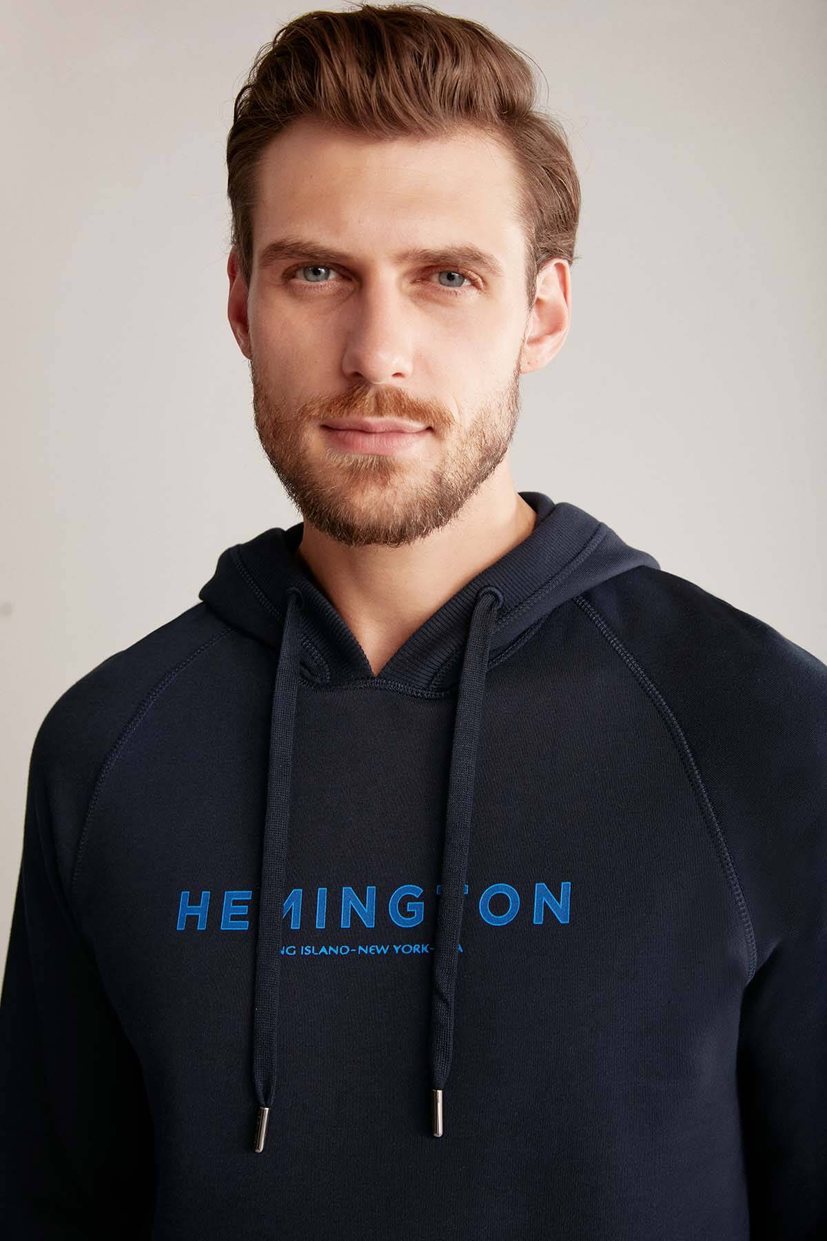 Hemington Logolu Kapüşonlu Lacivert Hoody