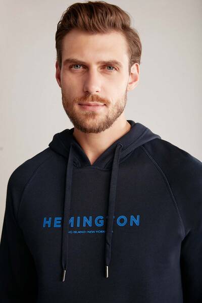 Hemington Logolu Kapüşonlu Lacivert Hoody - Hemington