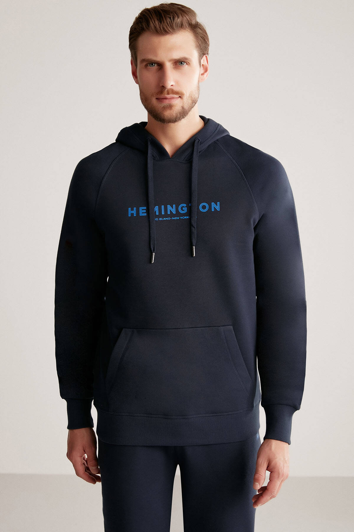 Hemington Logolu Kapüşonlu Lacivert Hoody