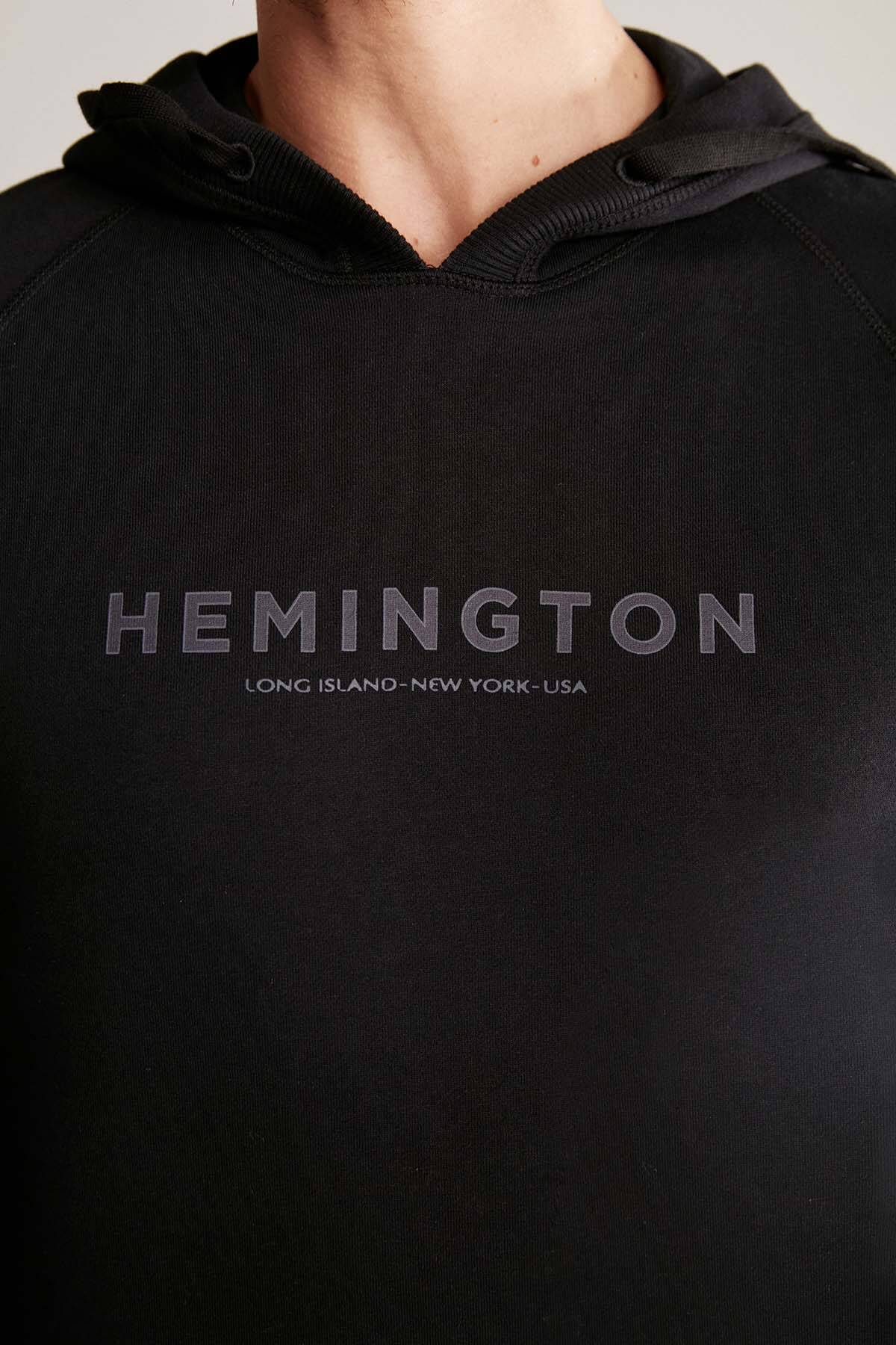 Hemington Logolu Kapüşonlu Siyah Hoody