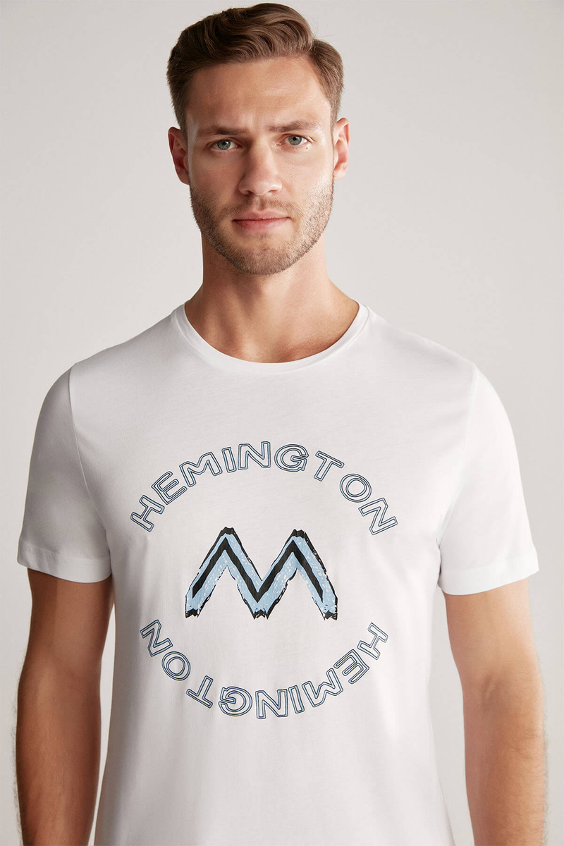 Hemington Logolu Pima Pamuk Beyaz T-Shirt. 1