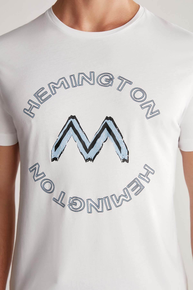 Hemington Logolu Pima Pamuk Beyaz T-Shirt. 7