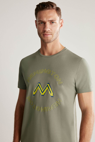 Hemington Logolu Pima Pamuk Haki T-Shirt - Hemington (1)