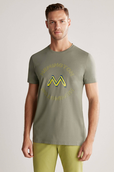 Hemington Logolu Pima Pamuk Haki T-Shirt - Hemington