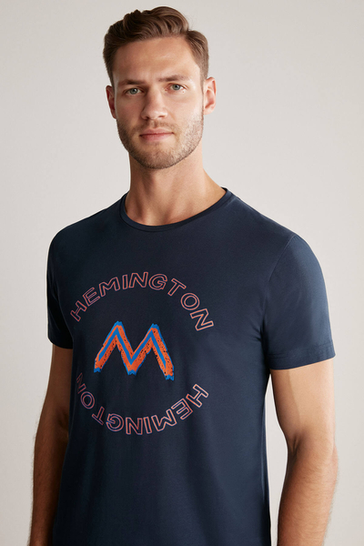Hemington Logolu Pima Pamuk Lacivert T-Shirt - Hemington