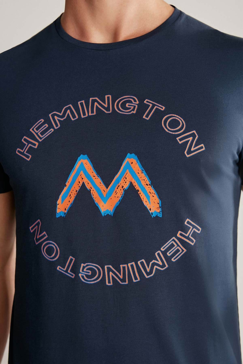 Hemington Logolu Pima Pamuk Lacivert T-Shirt. 7