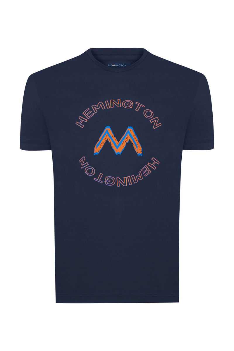 Hemington Logolu Pima Pamuk Lacivert T-Shirt. 8