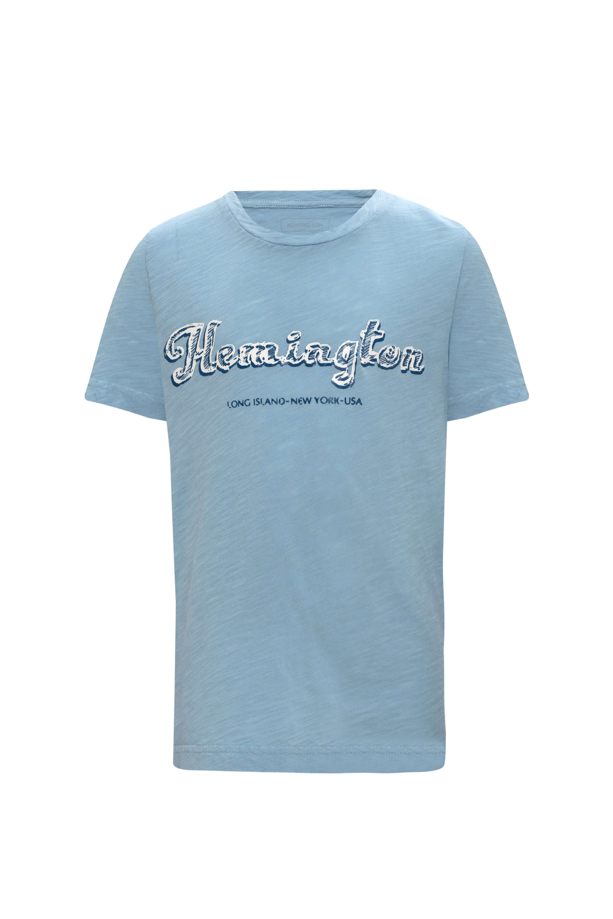 Hemington Nakış Logolu Bisiklet Yaka Mavi Pamuk Çocuk T-Shirt