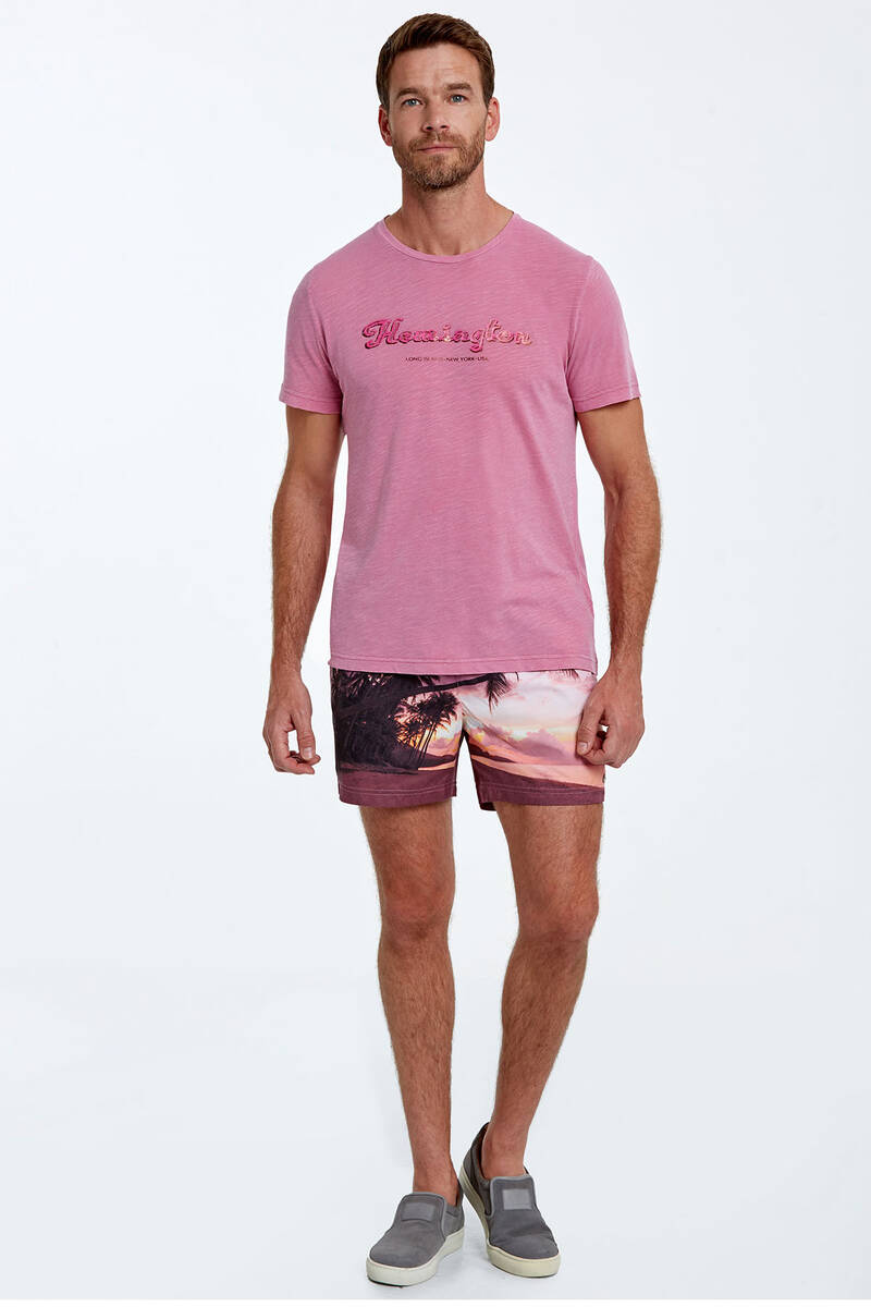 Hemington Nakış Logolu Bisiklet Yaka Pembe Pamuk T-Shirt. 2 Hemington Nakış Logolu Bisiklet Yaka Pembe Pamuk T-Shirt. 2