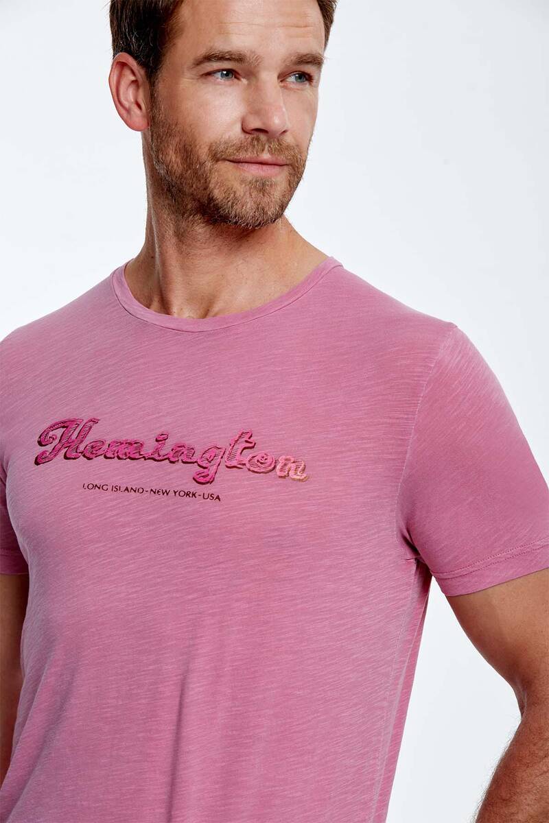 Hemington Nakış Logolu Bisiklet Yaka Pembe Pamuk T-Shirt. 4 Hemington Nakış Logolu Bisiklet Yaka Pembe Pamuk T-Shirt. 4
