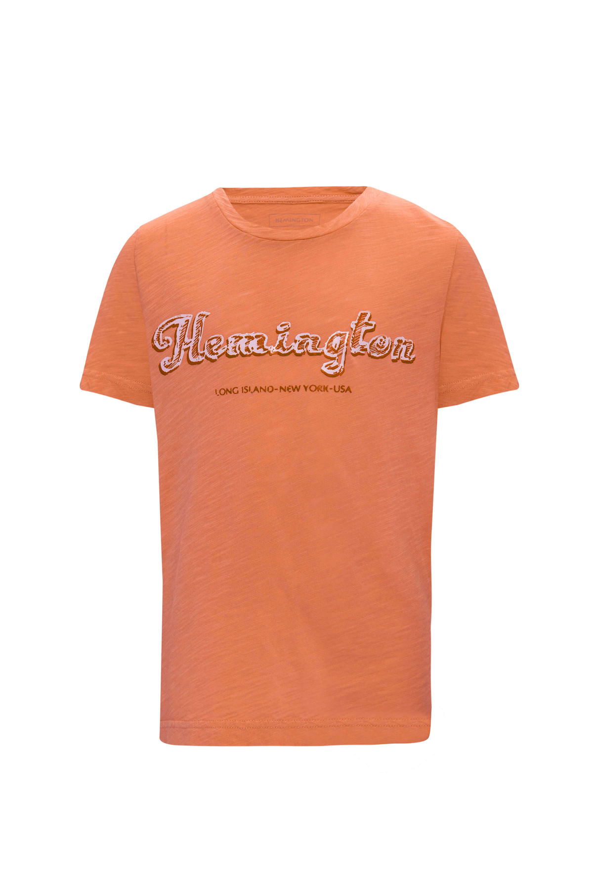Hemington Nakış Logolu Bisiklet Yaka Turuncu Pamuk Çocuk T-Shirt