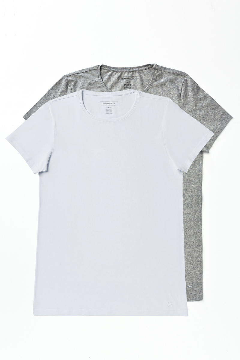 Hemington Gri-Beyaz İkili İç Giyim T-Shirt Seti. 1