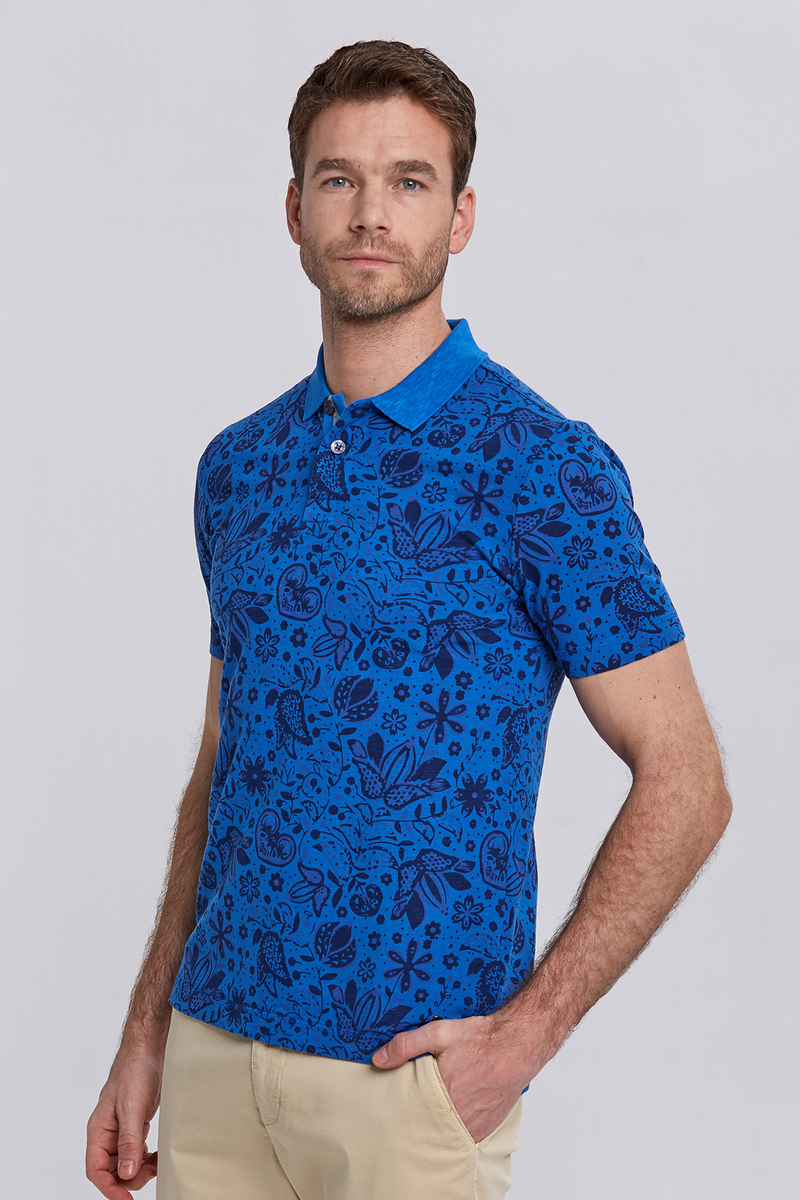Hemington İndigo Çiçek Desenli Pike Pamuk Polo T-Shirt. 4 Hemington İndigo Çiçek Desenli Pike Pamuk Polo T-Shirt. 4