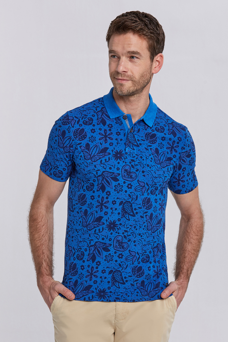 Hemington İndigo Çiçek Desenli Pike Pamuk Polo T-Shirt. 1 Hemington İndigo Çiçek Desenli Pike Pamuk Polo T-Shirt. 1