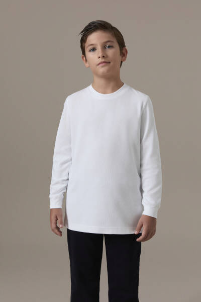İnterlok Örgü Bisiklet Yaka Beyaz Çocuk Sweatshirt - Hemington