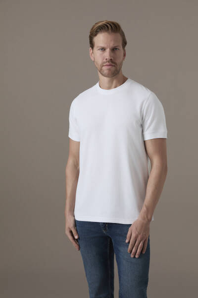 İnterlok Örgü Bisiklet Yaka Beyaz T-Shirt - Hemington