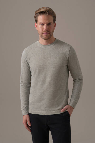 İnterlok Örgü Bisiklet Yaka Gri Sweatshirt - Hemington