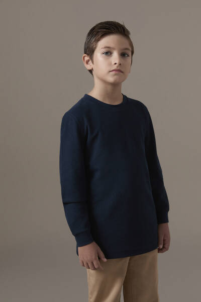 İnterlok Örgü Bisiklet Yaka Lacivert Çocuk Sweatshirt - Hemington