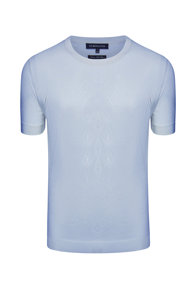 Hemington İpek Karışımlı Desenli Açık Mavi Triko T-Shirt. 8