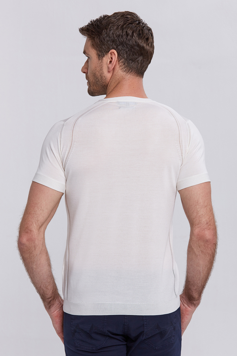 Hemington İpek Karışımlı Desenli Kırık Beyaz Triko T-Shirt. 3