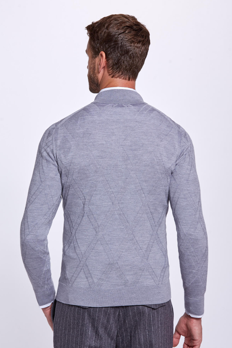 Hemington İpek Karışımlı Desenli Polo Yaka Gri Merino Yün Triko. 4 Hemington İpek Karışımlı Desenli Polo Yaka Gri Merino Yün Triko. 4