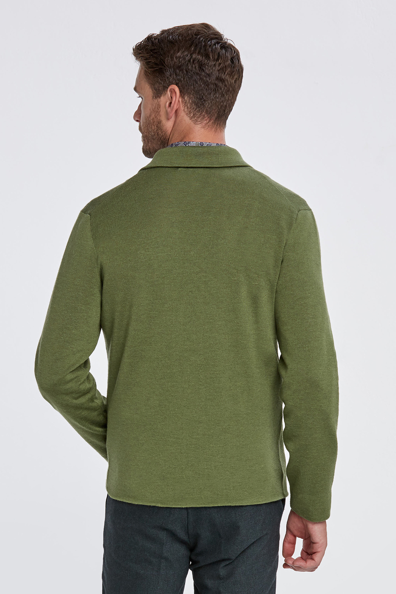 Hemington İpek Karışımlı Cep Detaylı Yeşil Triko Ceket. 1