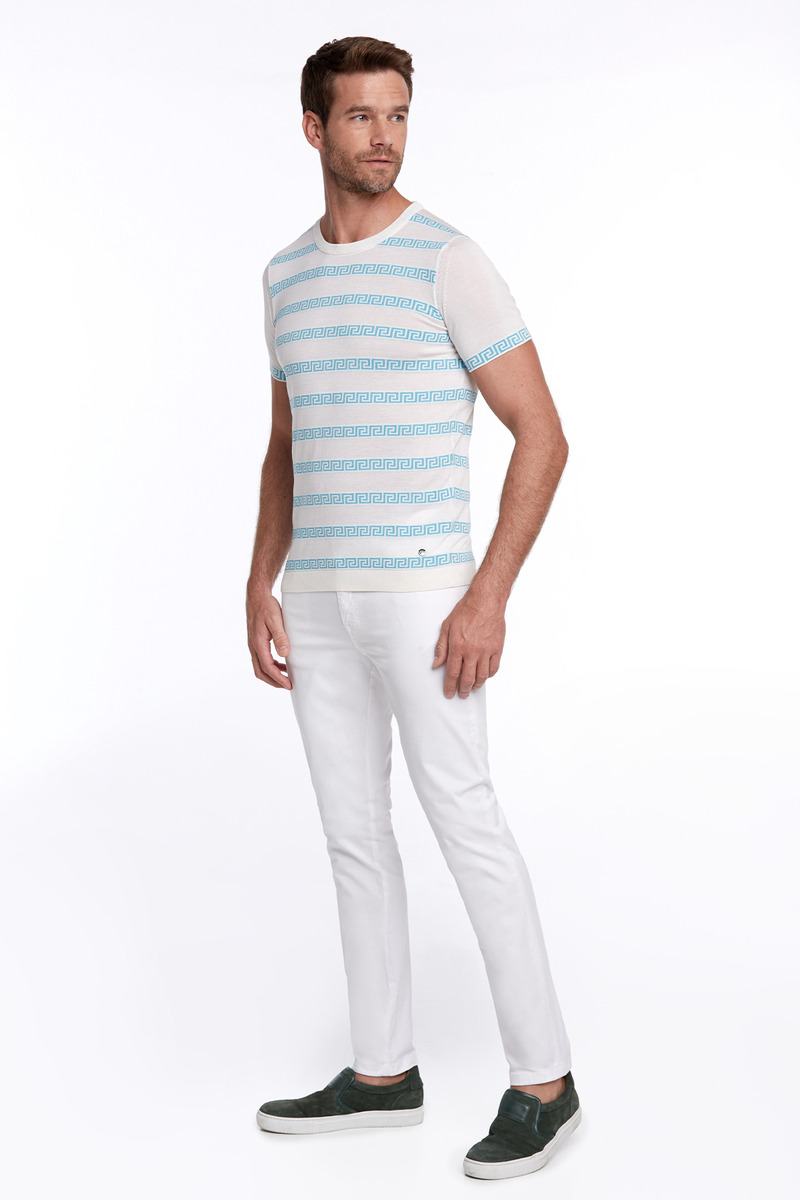 Hemington İpek Karışımlı Çizgi Desenli Beyaz Triko T-Shirt. 2