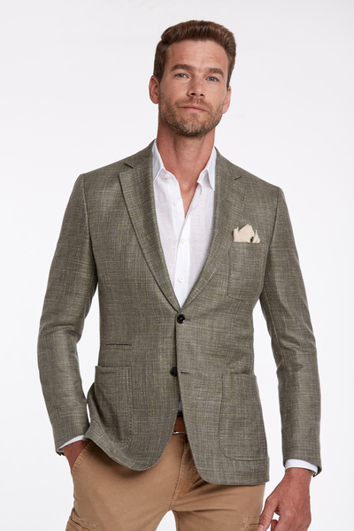 Keten-İpek Karışımlı Haki Yazlık Blazer Ceket
