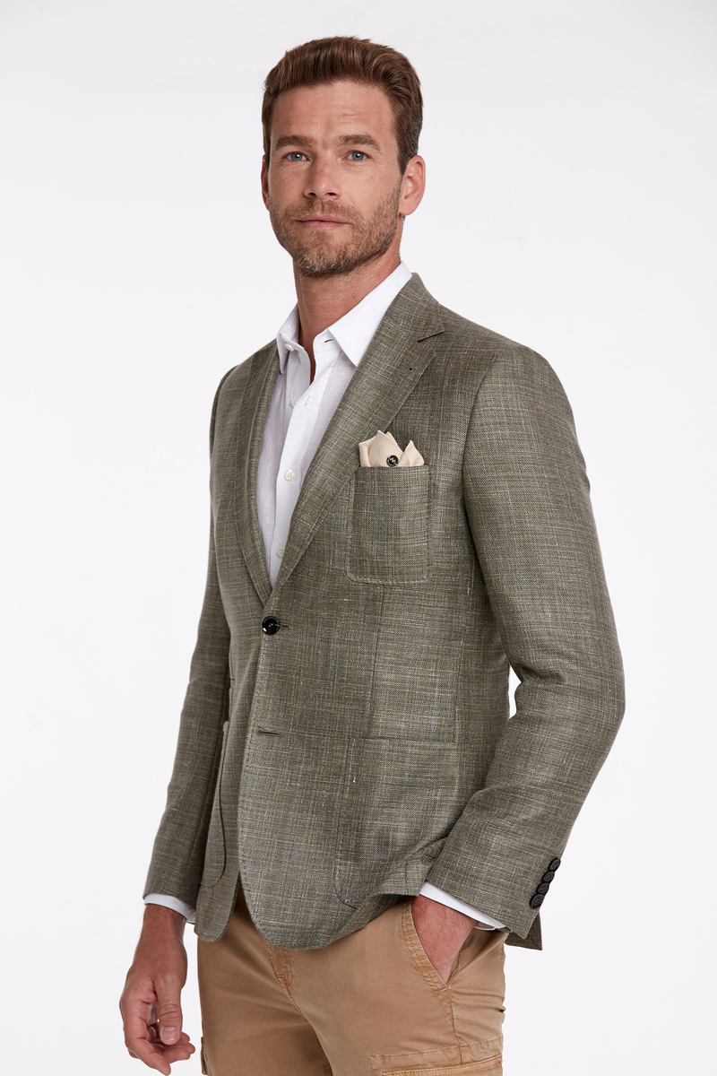 Hemington Keten-İpek Karışımlı Haki Yazlık Blazer Ceket. 3 Hemington Keten-İpek Karışımlı Haki Yazlık Blazer Ceket. 3