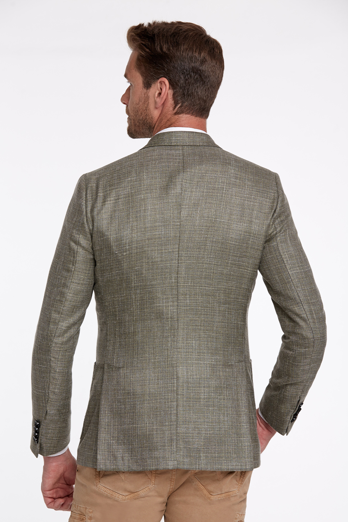 Keten-İpek Karışımlı Haki Yazlık Blazer Ceket