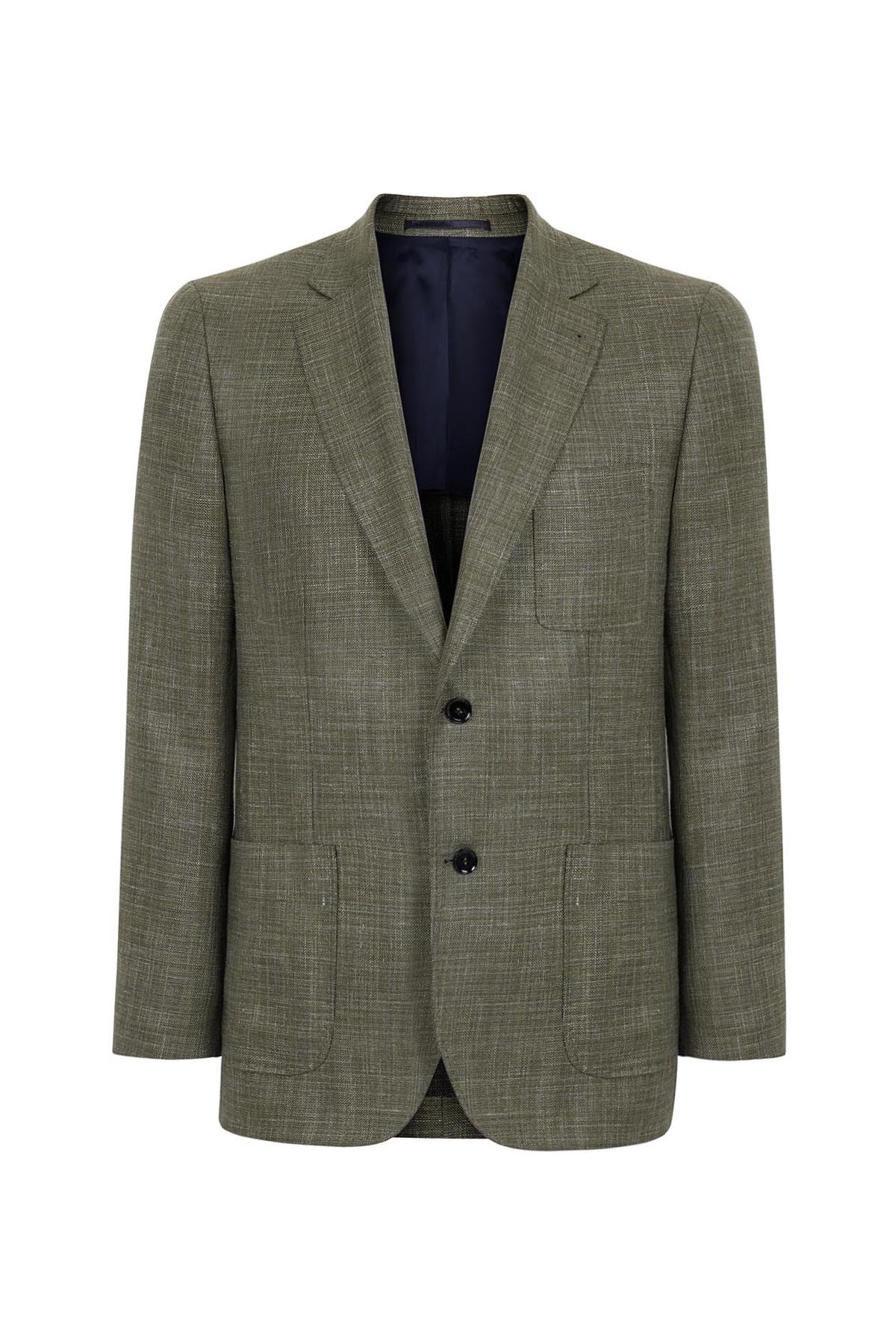 Keten-İpek Karışımlı Haki Yazlık Blazer Ceket