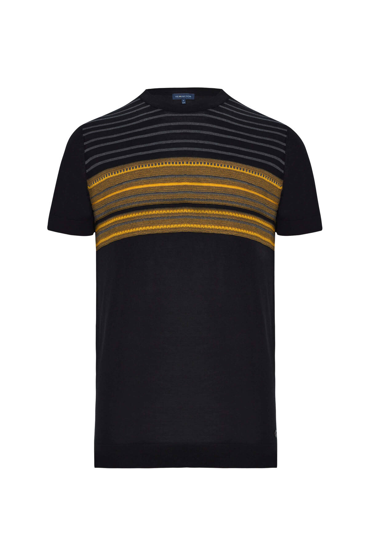 İpek Pamuk Karışım Çizgi Desenli Siyah Triko T-Shirt