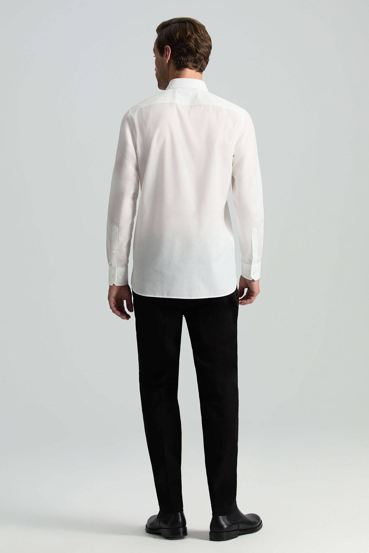 İpek Pamuk Karışım İtalyan Yaka Beyaz Gömlek