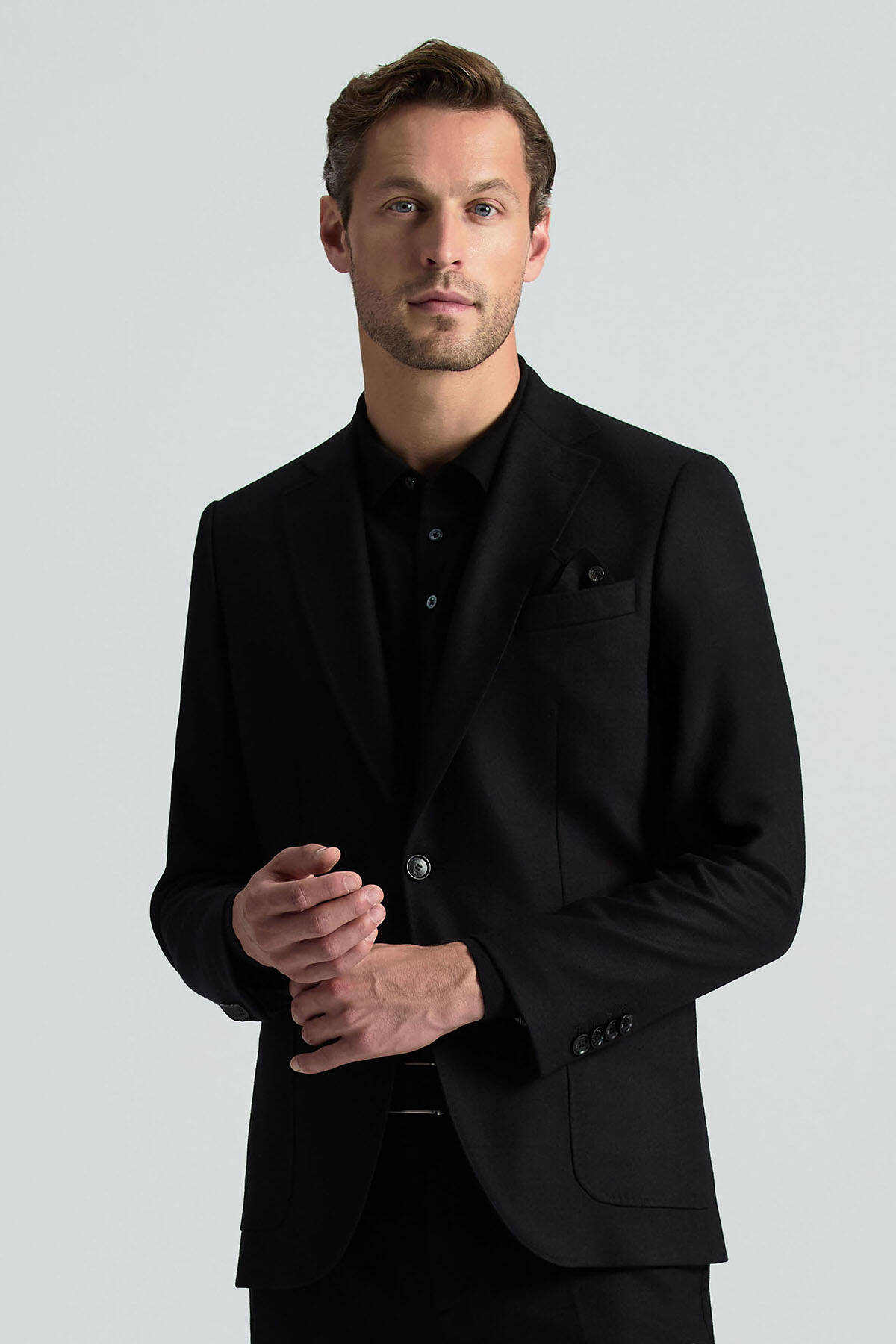 İtalyan Yün Kaşmir Karışım Siyah Blazer Ceket