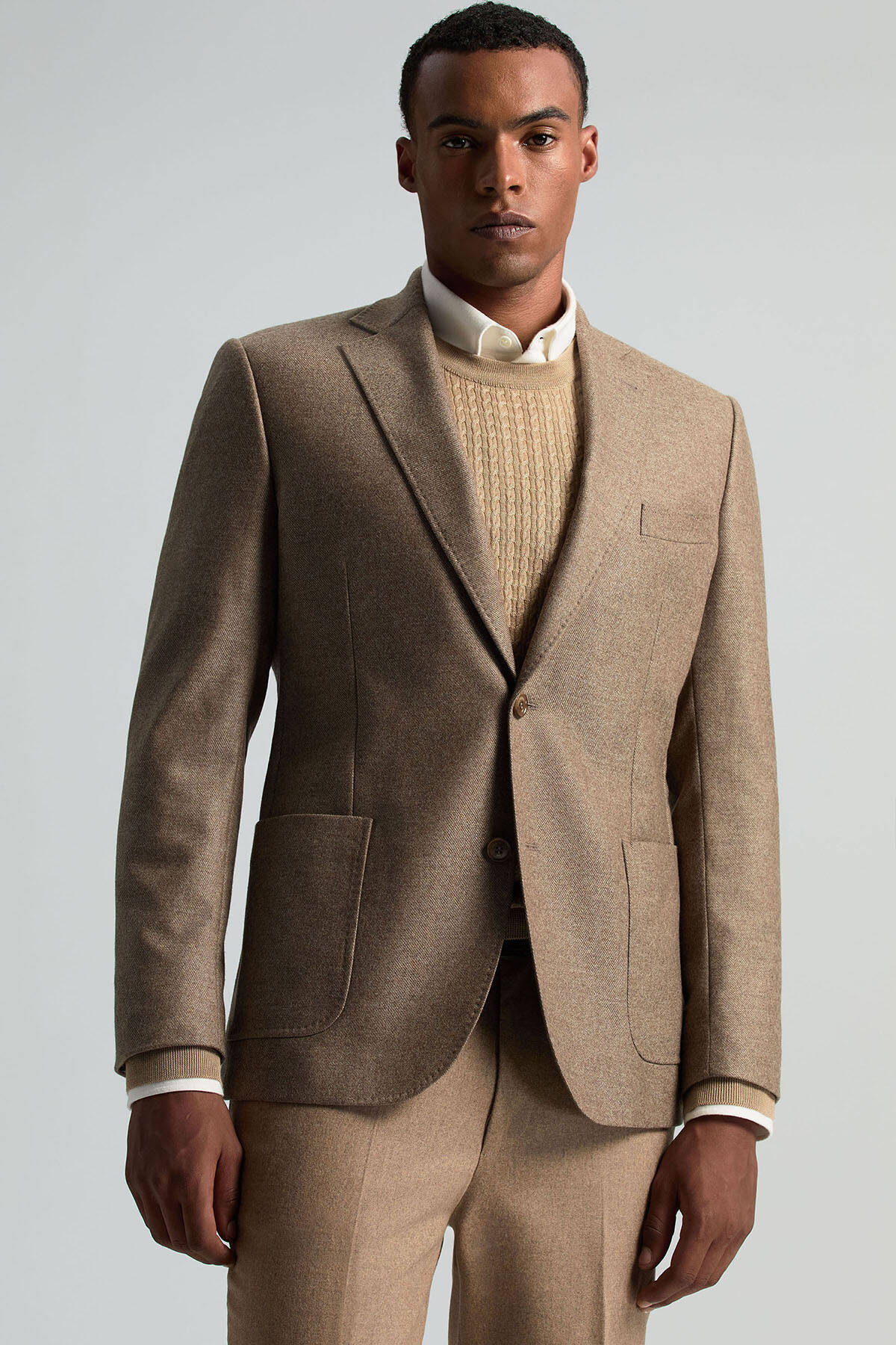 İtalyan Yün Kaşmir Karışım Tütün Rengi Blazer Ceket