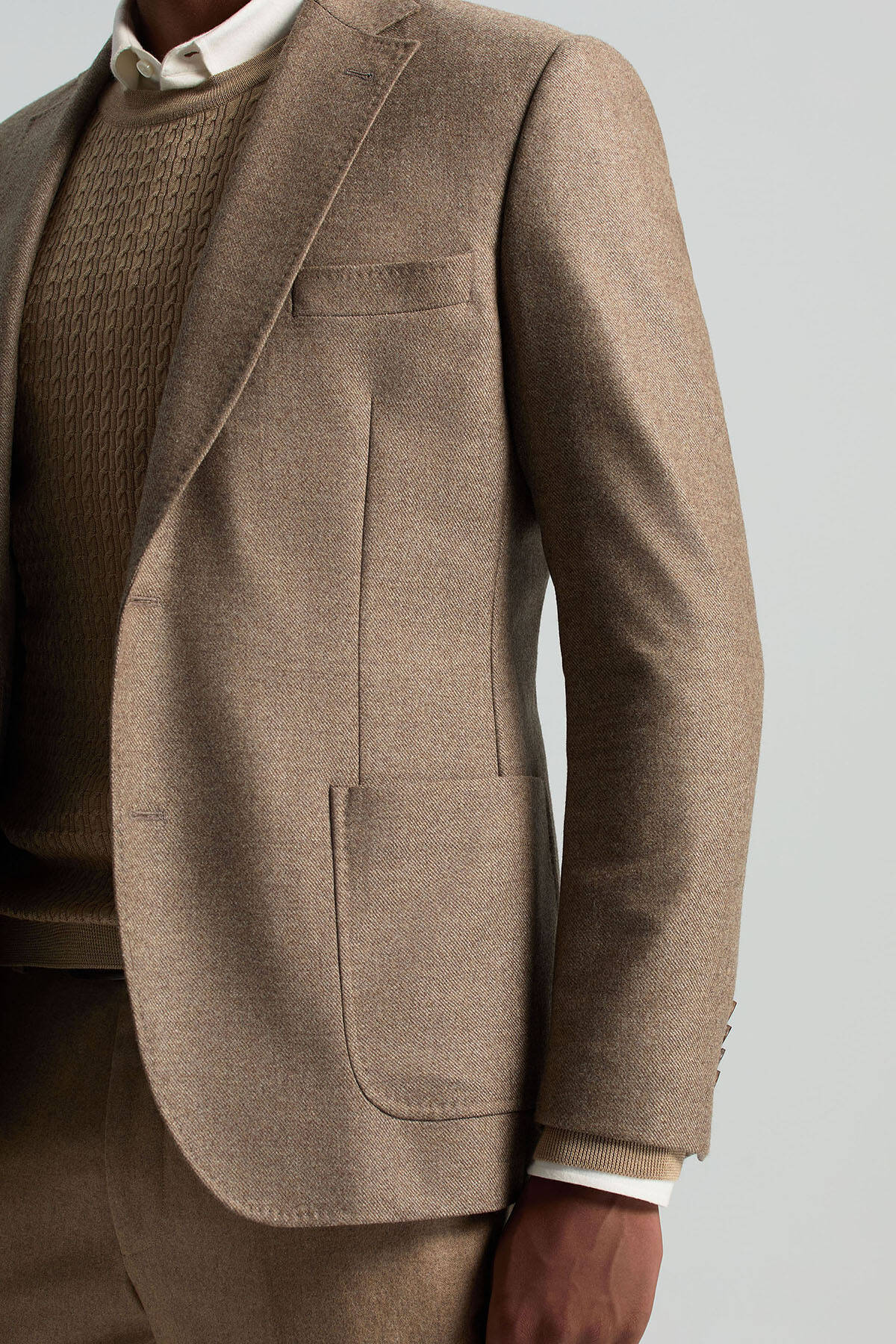 İtalyan Yün Kaşmir Karışım Tütün Rengi Blazer Ceket