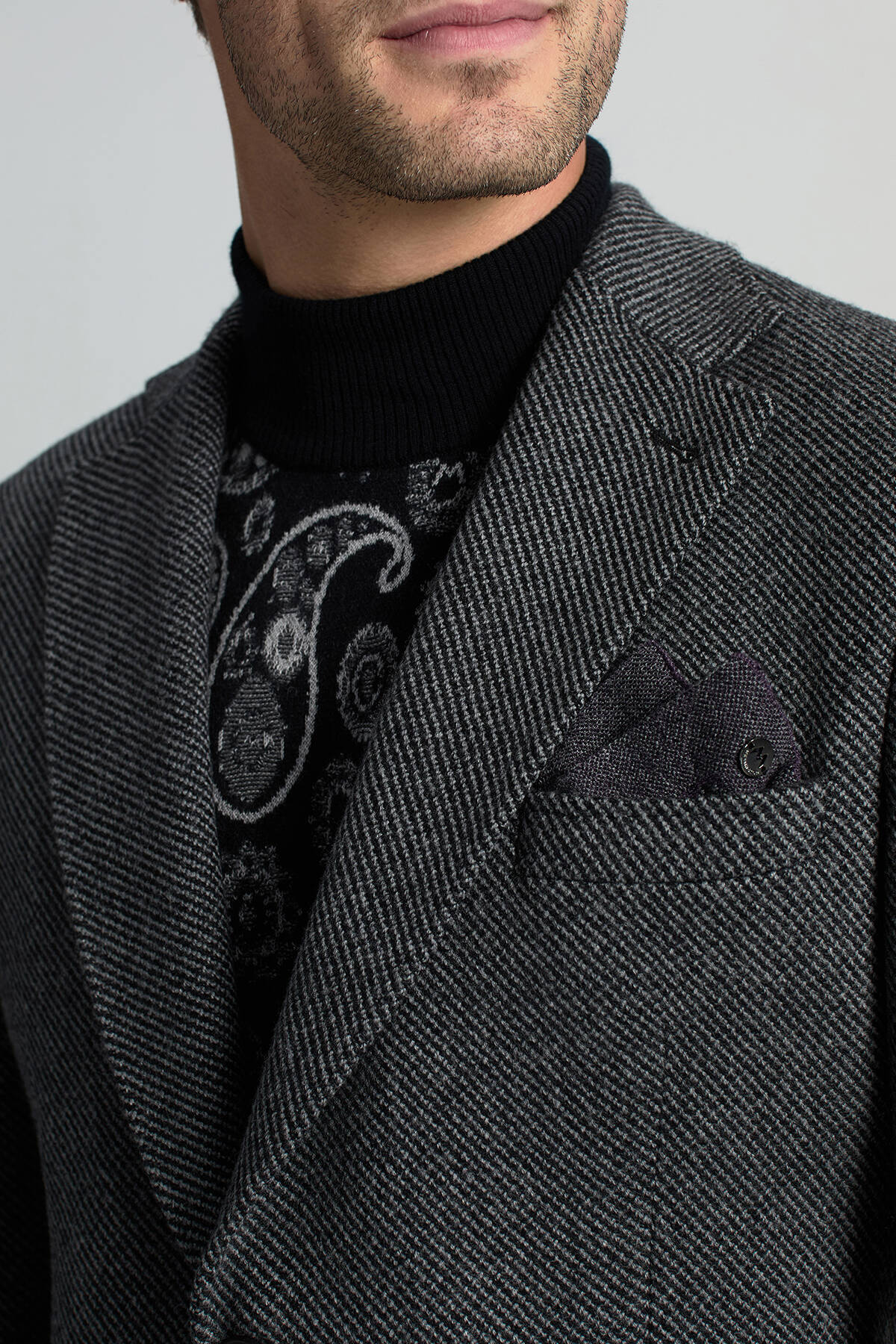 İtalyan Yün Kaşmir Karışım Siyah Blazer Ceket
