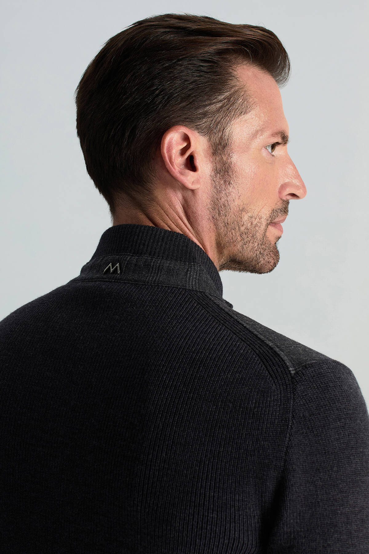 İtalyan Yün Kumaş Ekose Desen Antrasit Tailored Triko Ceket