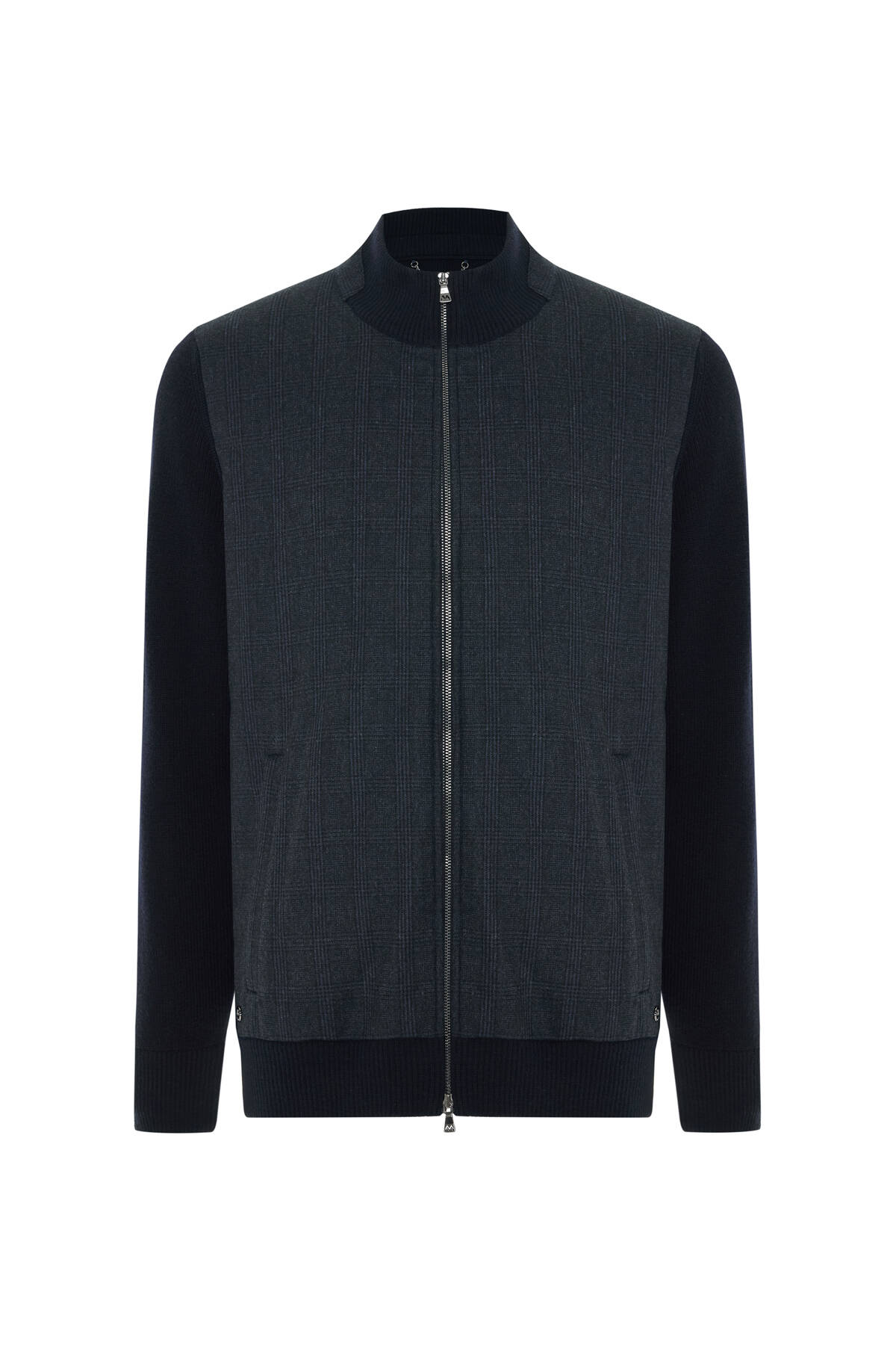 İtalyan Yün Kumaş Ekose Desen Lacivert Tailored Triko Ceket