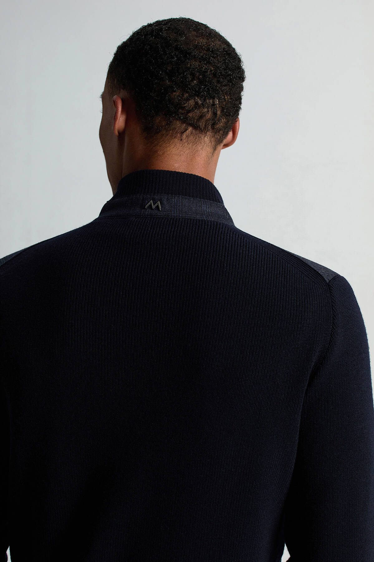 İtalyan Yün Kumaş Ekose Desen Lacivert Tailored Triko Ceket