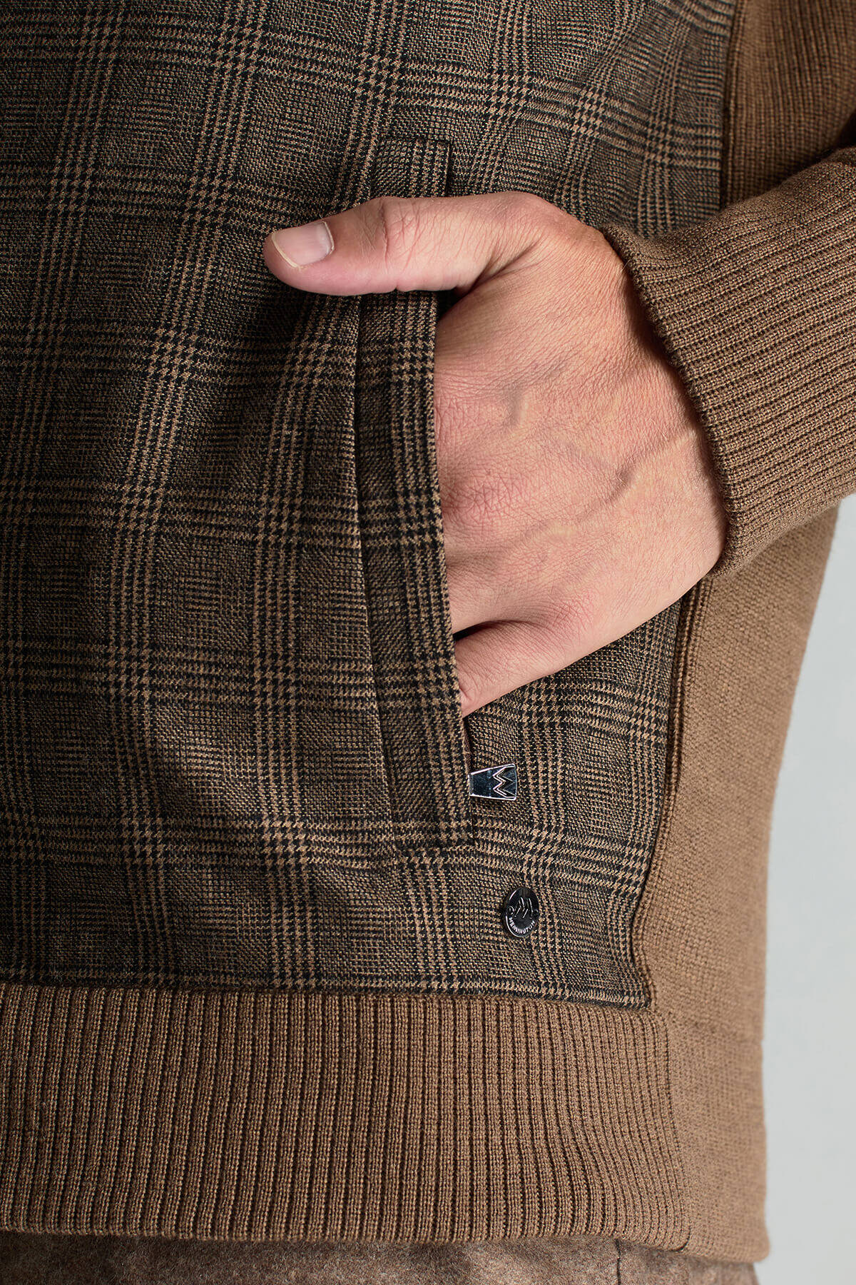 İtalyan Yün Kumaş Ekose Desen Tütün Rengi Tailored Triko Ceket