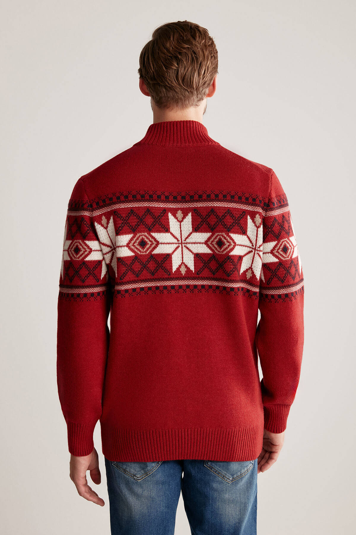 Kar Desen Lupetto Yaka Lambswool Bordo Kazak