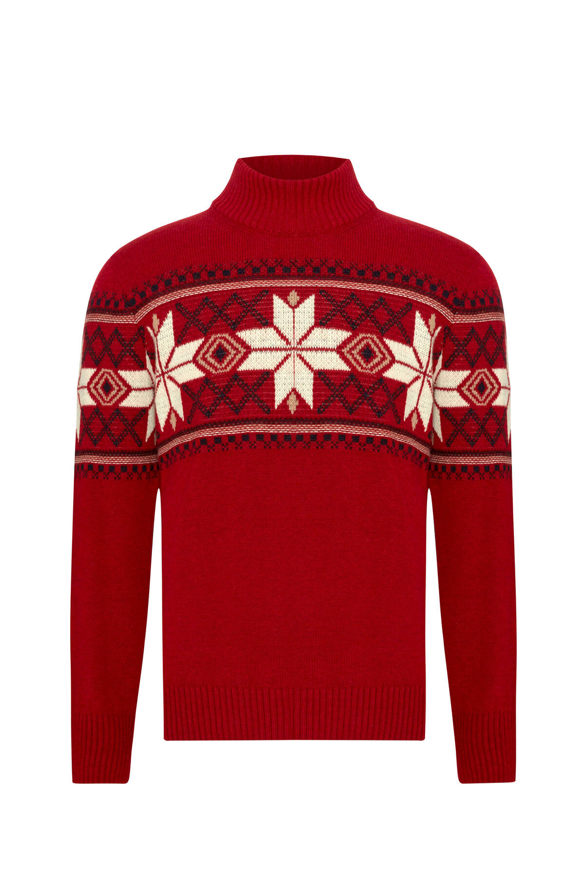 Kar Desen Lupetto Yaka Lambswool Bordo Kazak