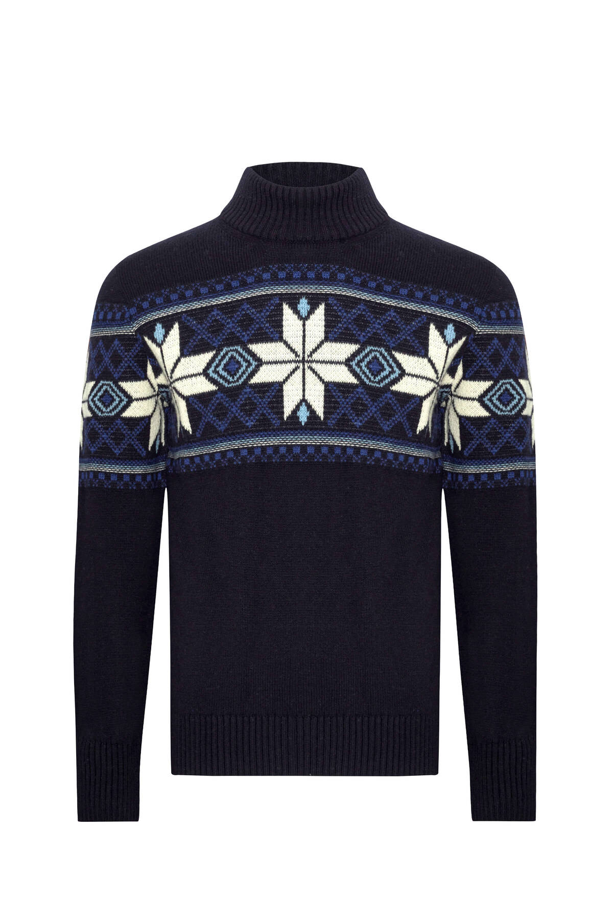 Kar Desen Lupetto Yaka Lambswool Lacivert Kazak