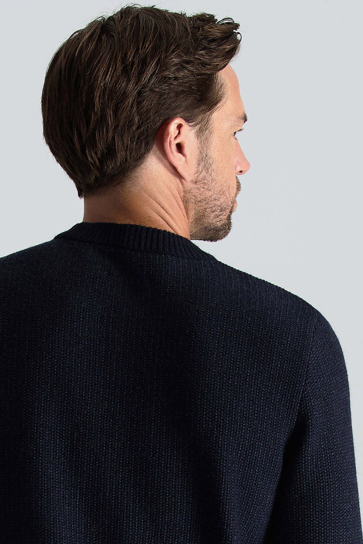 Kaşmir Yün Karışım Kar Desenli Bisiklet Yaka Lacivert Kazak